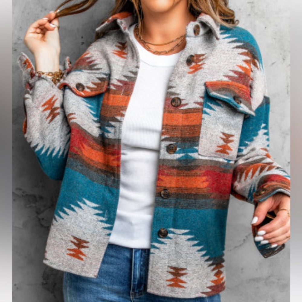 Aztec Print Button Down Shirt/Jacket - Picture 2 of 7